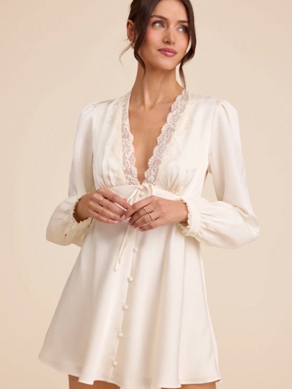 Lulus Goldia Satin Long Sleeve Babydoll Mini Dress